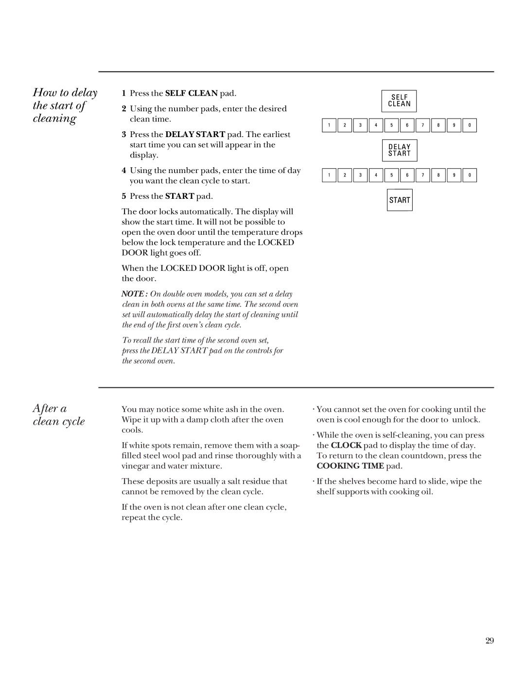 GE 164D3333P095 manual How to delay the start of cleaning, After a clean cycle 