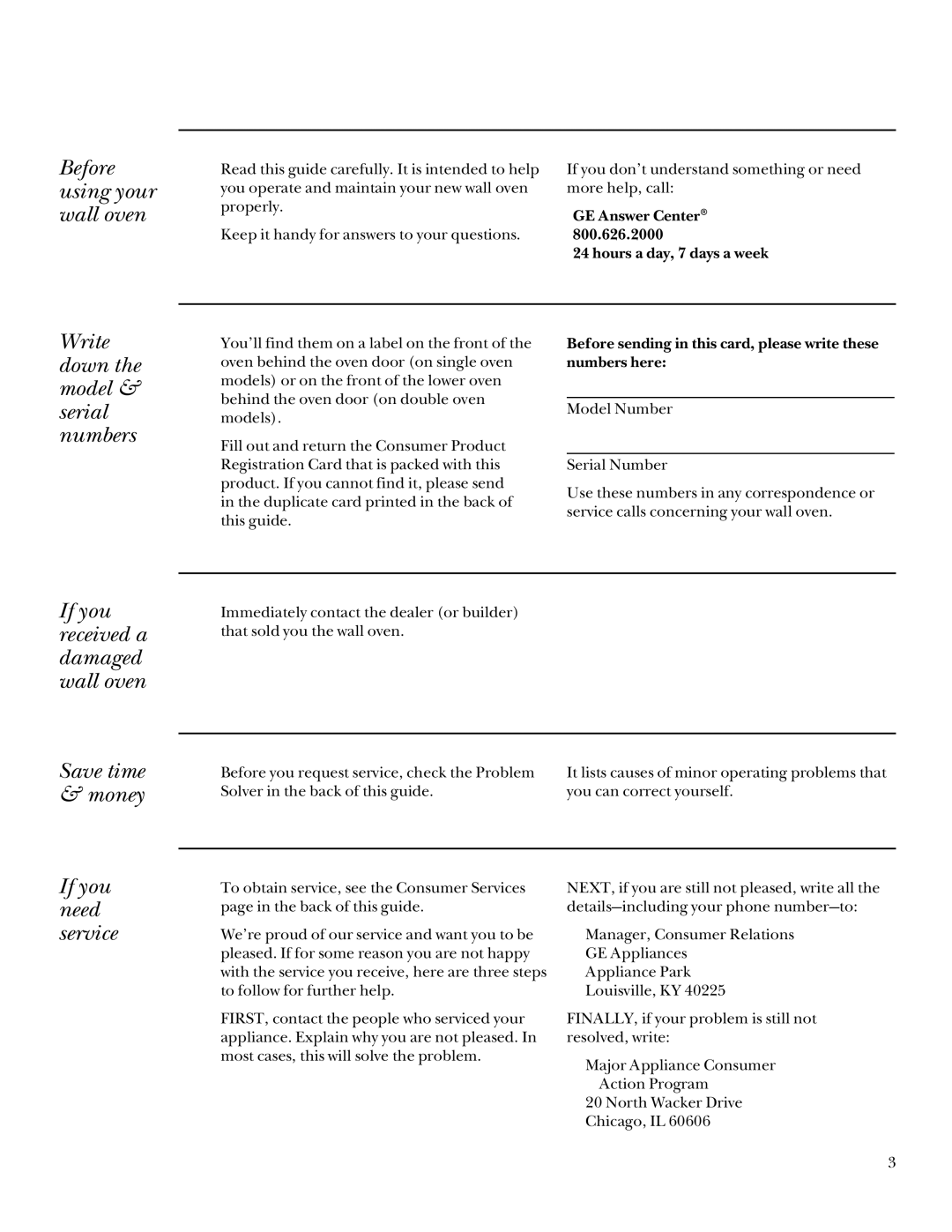 GE 164D3333P095 manual Before using your wall oven, Write down the model & serial numbers, If you need service 