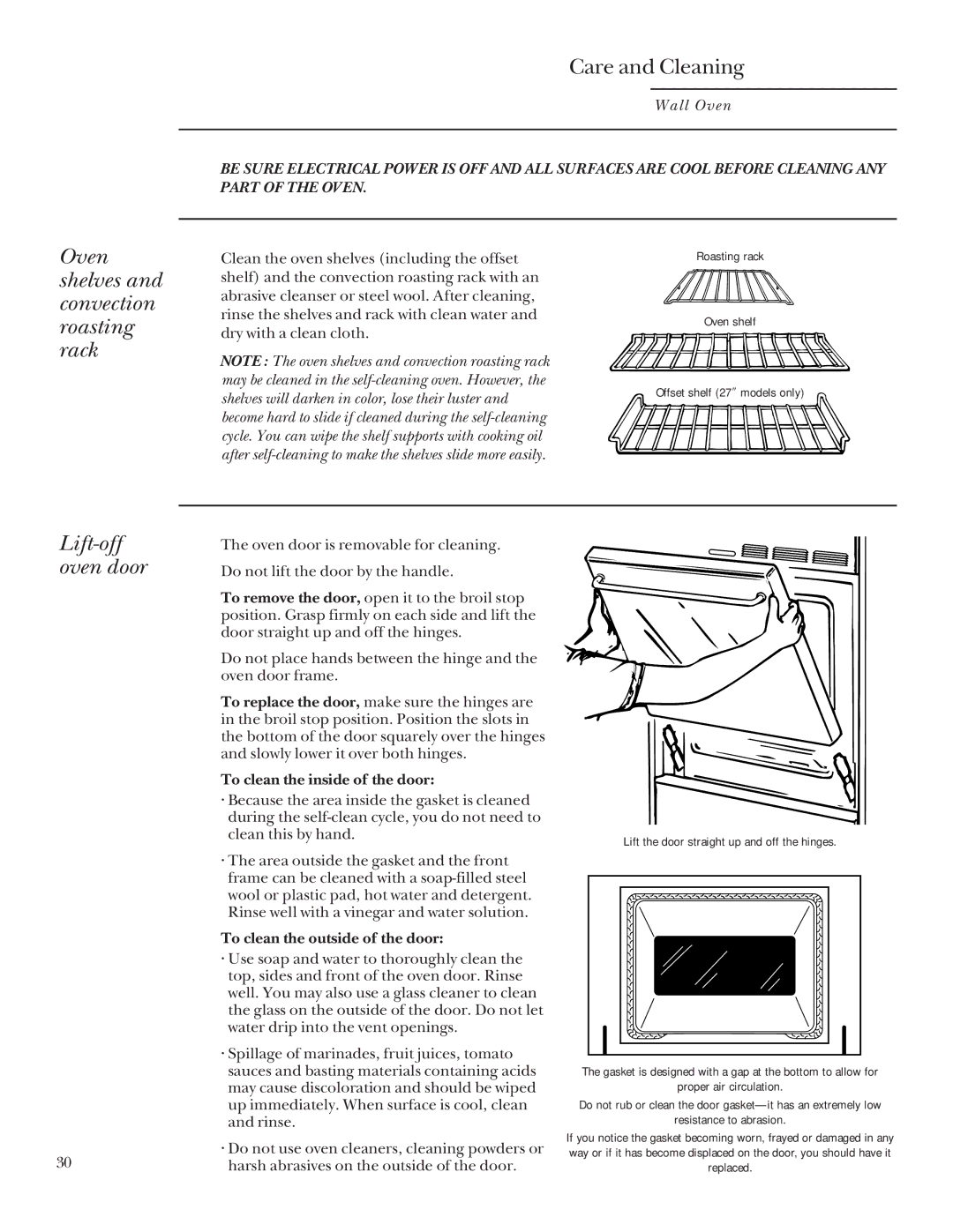 GE 164D3333P095 manual Oven shelves and convection roasting rack, Lift-off oven door 