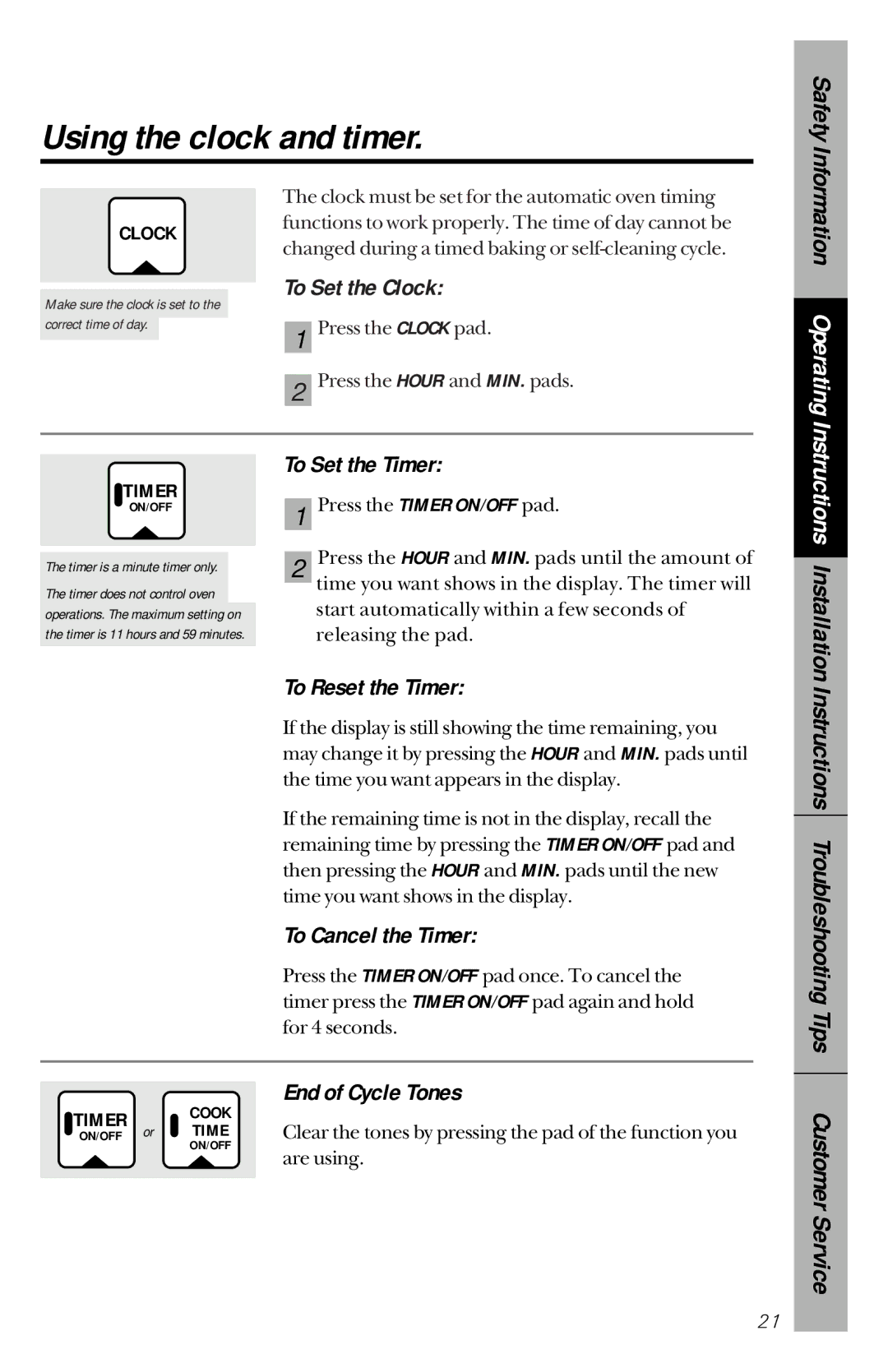 GE 164D3333P150 owner manual Using the clock and timer 