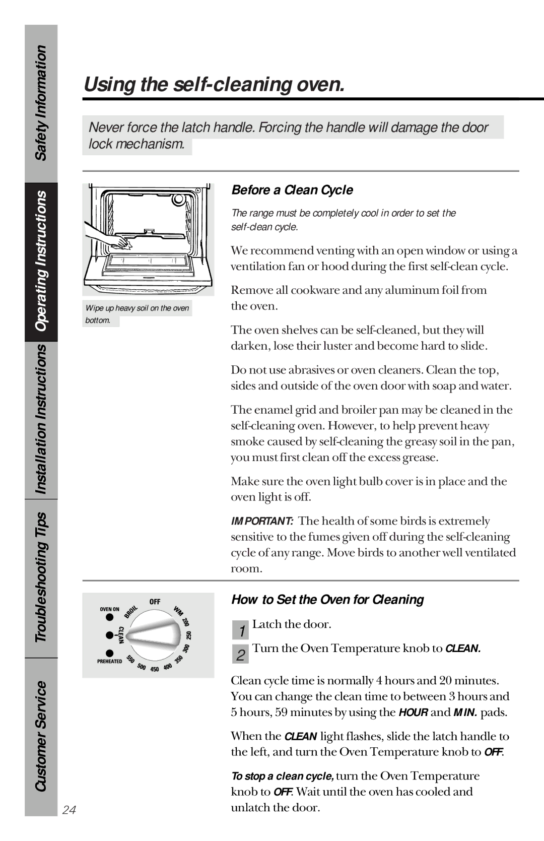 GE 164D3333P150 owner manual Using the self-cleaning oven, Before a Clean Cycle, How to Set the Oven for Cleaning 