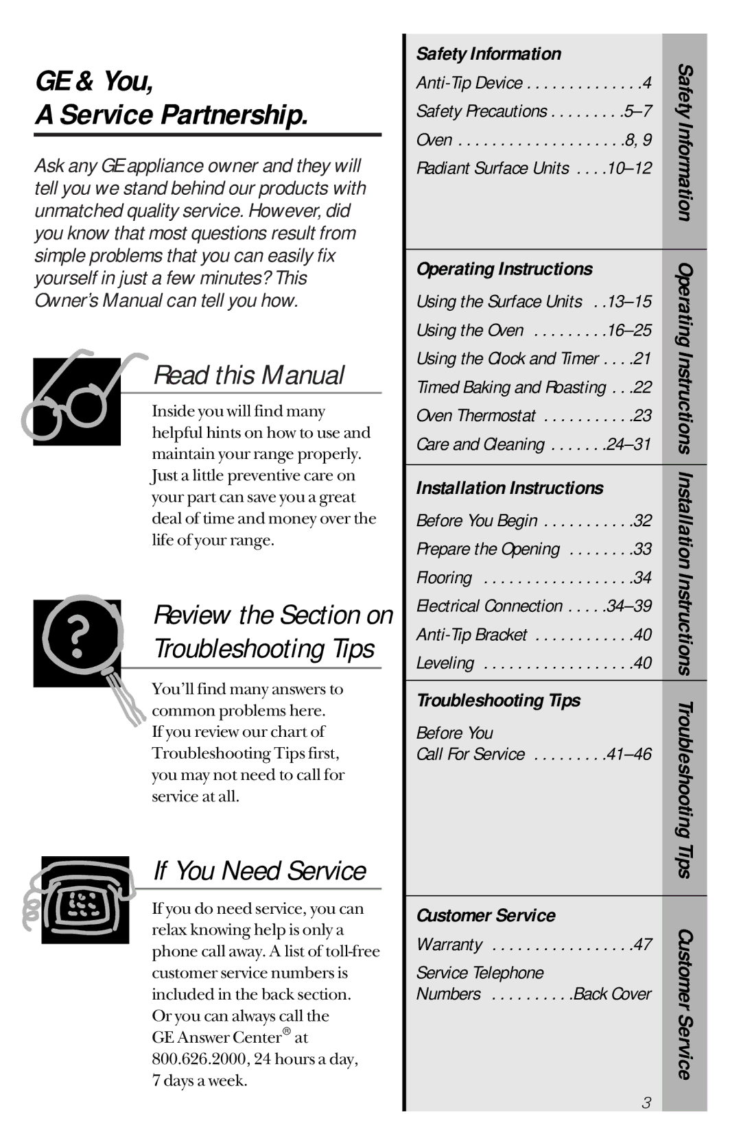 GE 164D3333P150 owner manual GE & You Service Partnership 