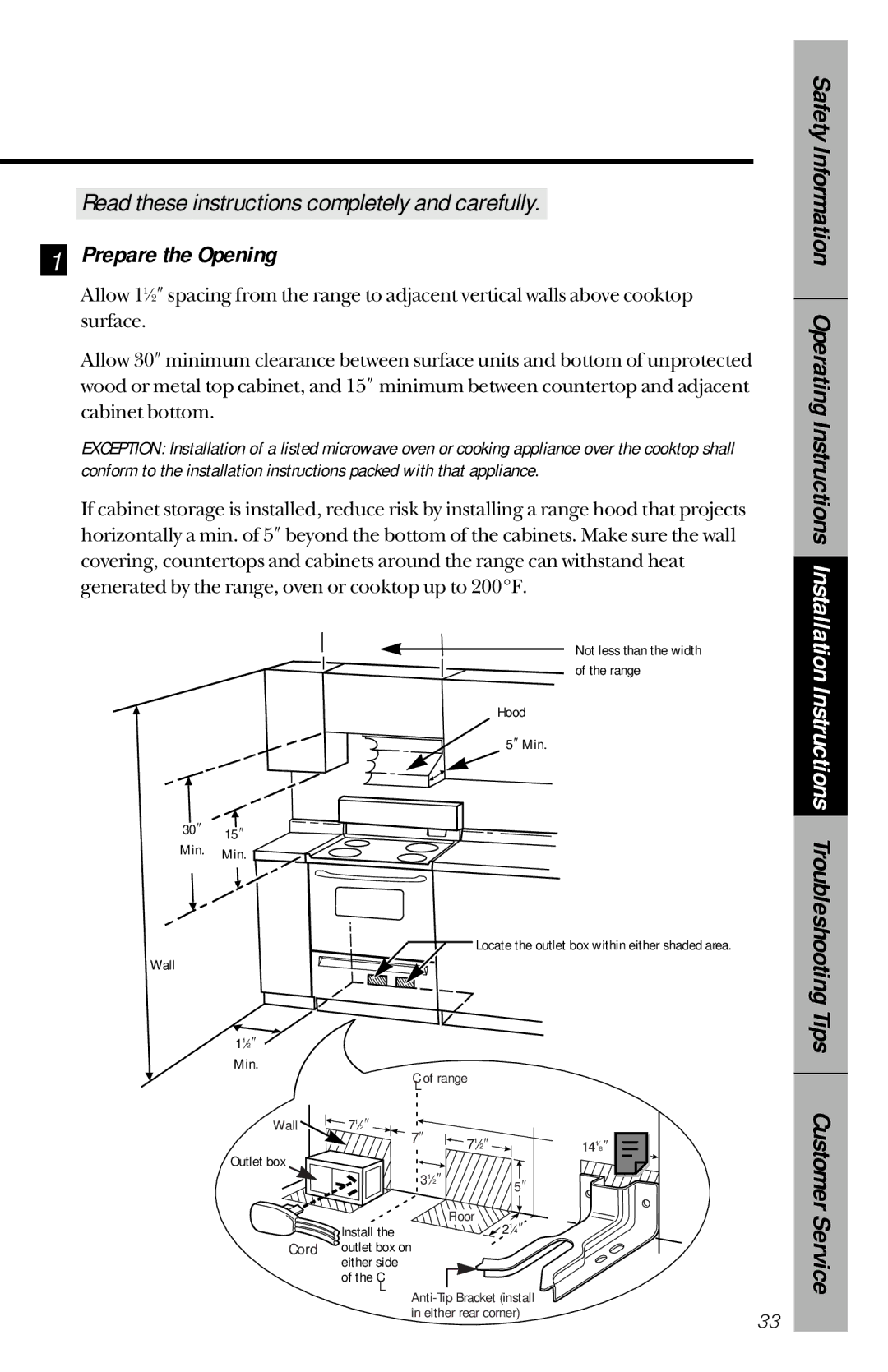 GE 164D3333P150 owner manual Prepare the Opening 