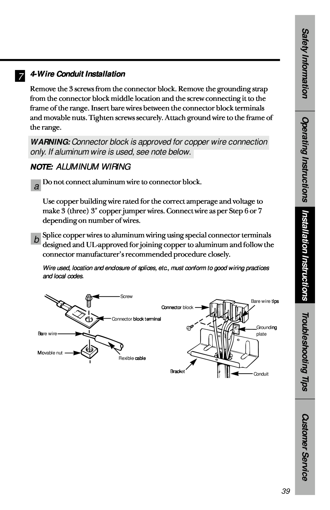 GE 164D3333P150 owner manual 7 4-Wire Conduit Installation, Note Aluminum Wiring, Grounding 