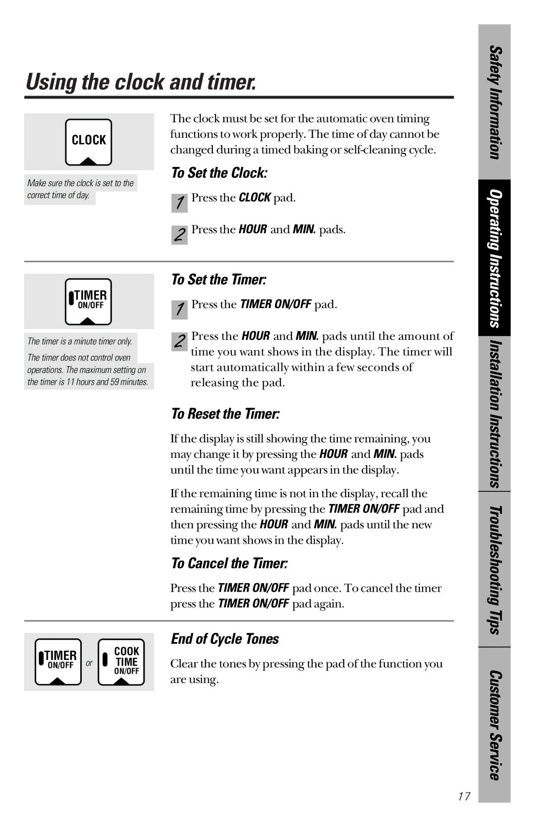 GE 164D3333P172 owner manual Using the clock and timer 