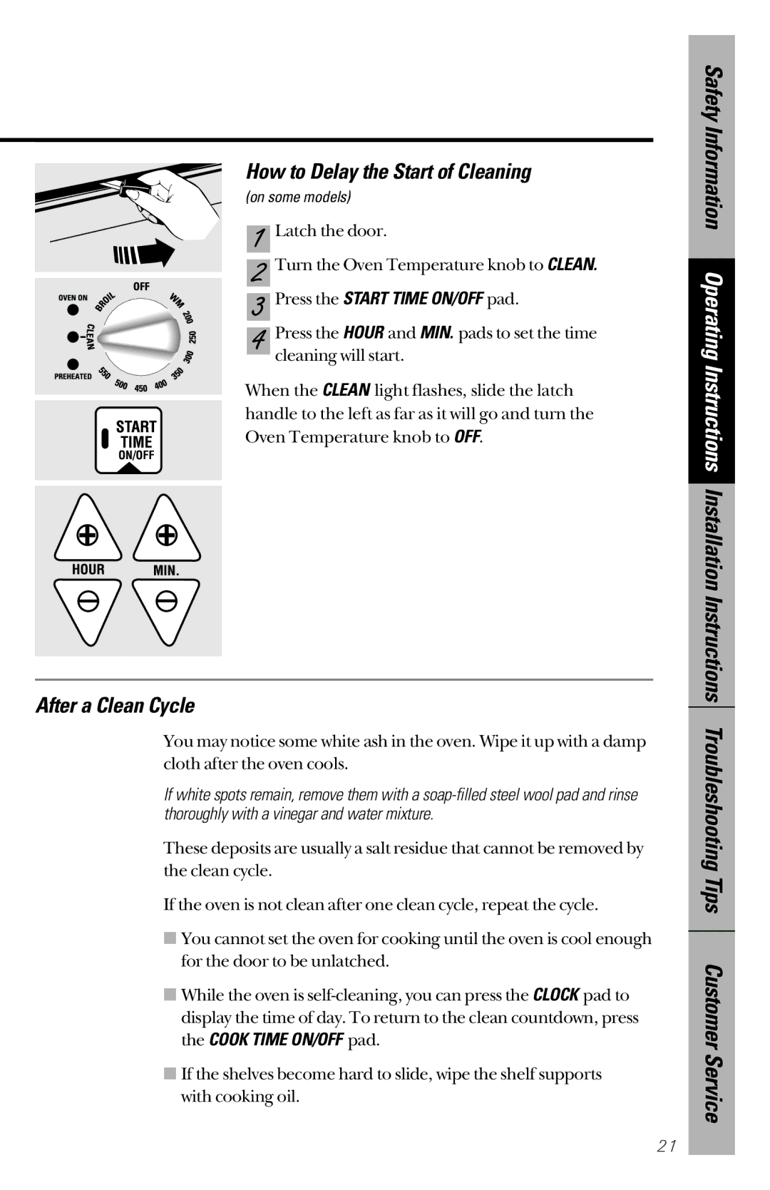 GE 164D3333P172 owner manual How to Delay the Start of Cleaning, After a Clean Cycle, Press the Start Time ON/OFF pad 