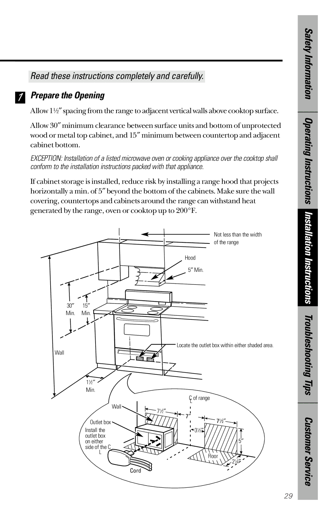 GE 164D3333P172 owner manual Prepare the Opening 