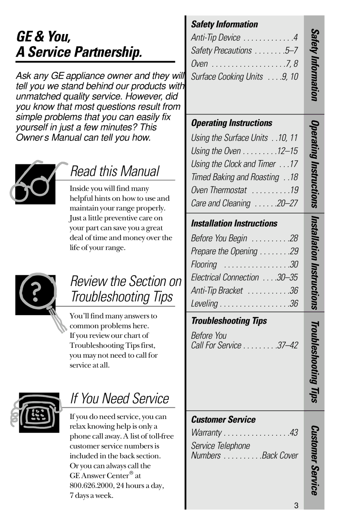 GE 164D3333P172 owner manual GE & You Service Partnership 