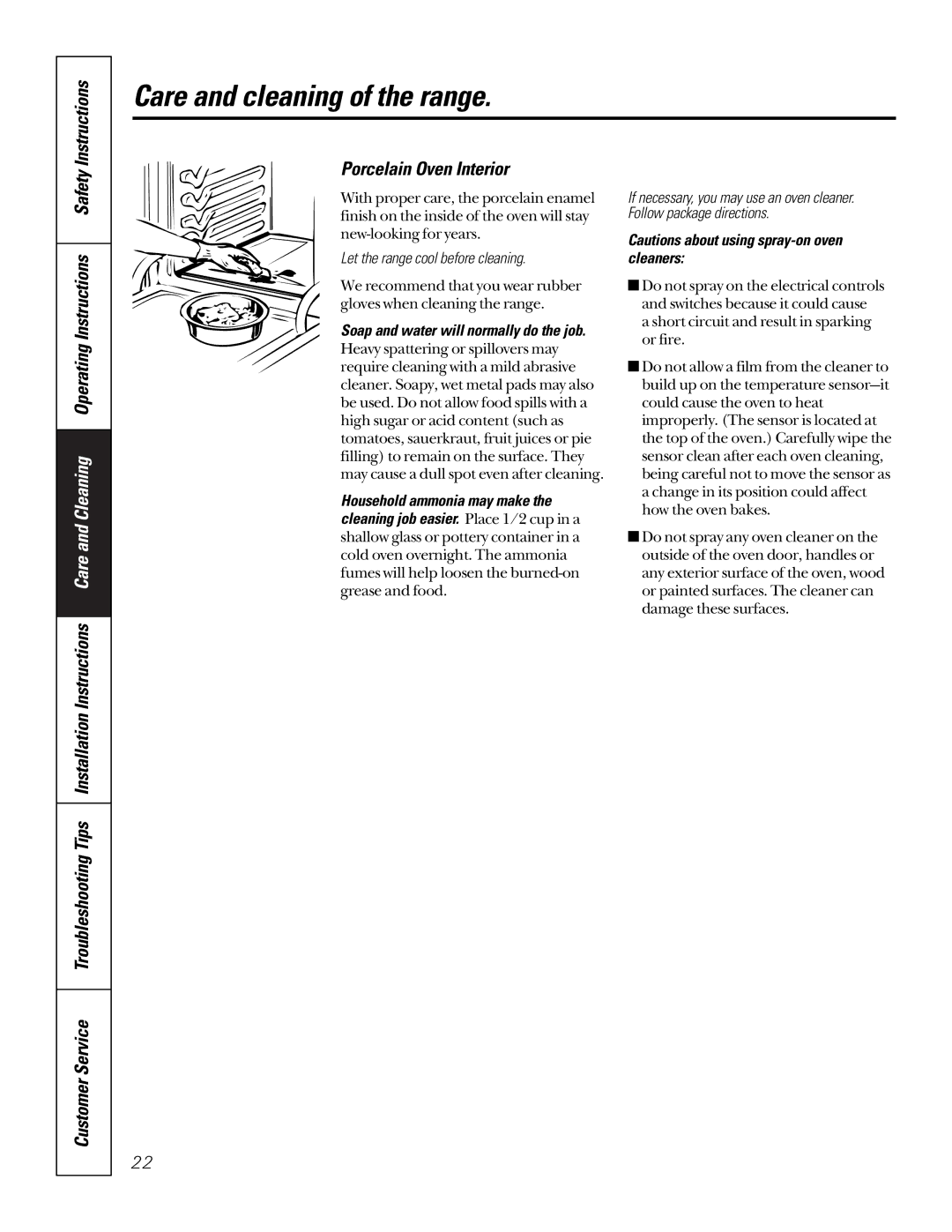 GE 164D3333P185-1 owner manual Porcelain Oven Interior, Let the range cool before cleaning 