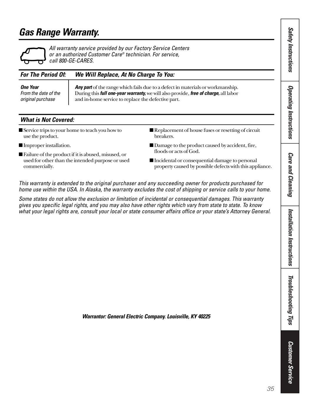 GE 164D3333P185-1 owner manual Gas Range Warranty, We Will Replace, At No Charge To You, What is Not Covered, Care 