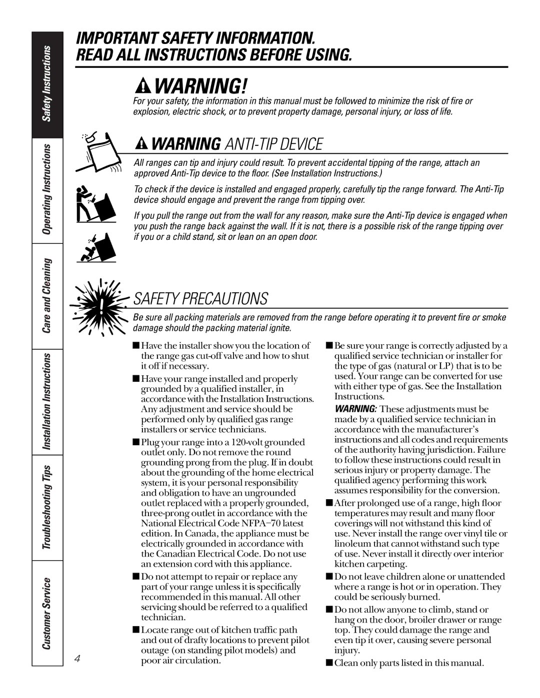 GE 164D3333P185-1 owner manual Safety Precautions 