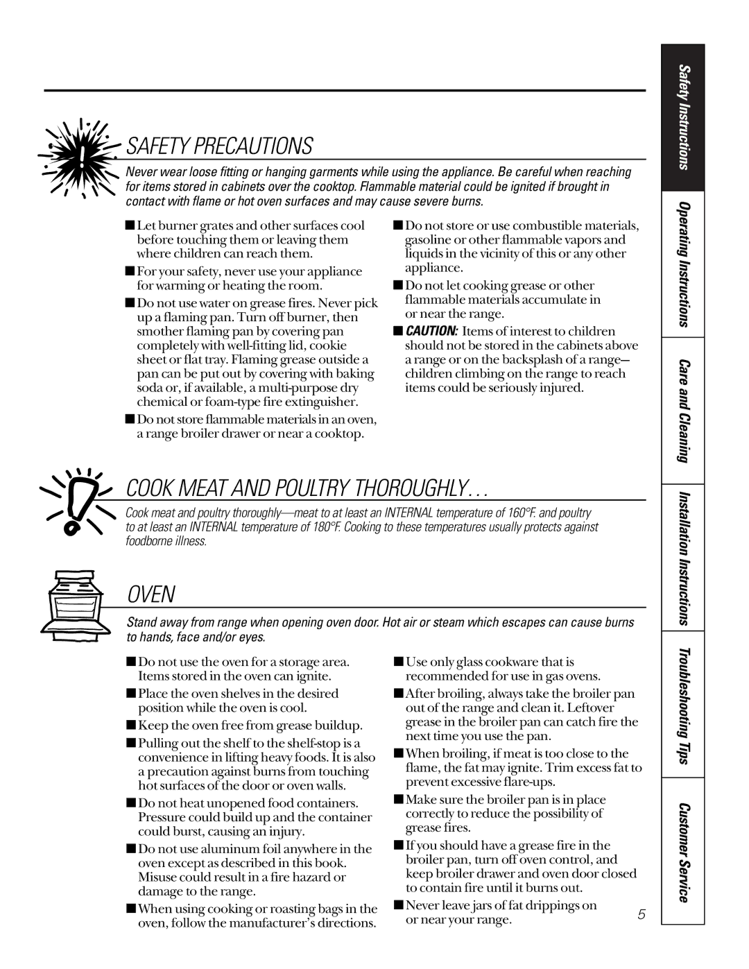 GE 164D3333P185-1 owner manual Installation Instructions, Operating Instructions Care and Cleaning 