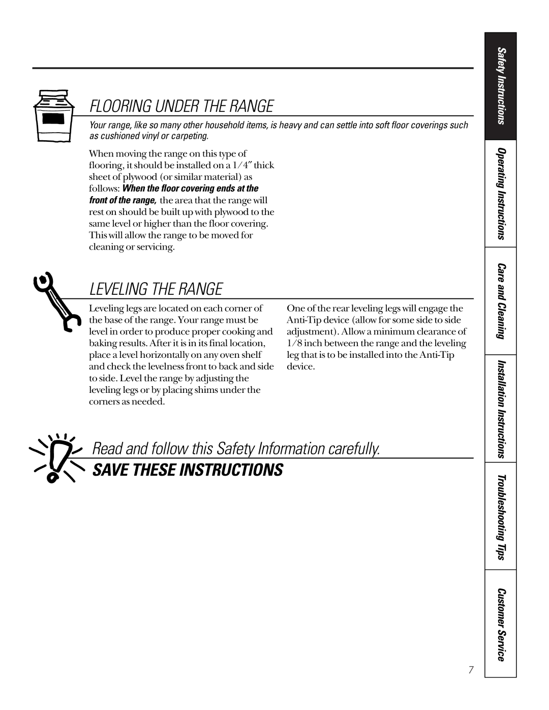 GE 164D3333P185-1 owner manual Safety Instructions Operating Instructions Care, Cleaning Installation Instructions 