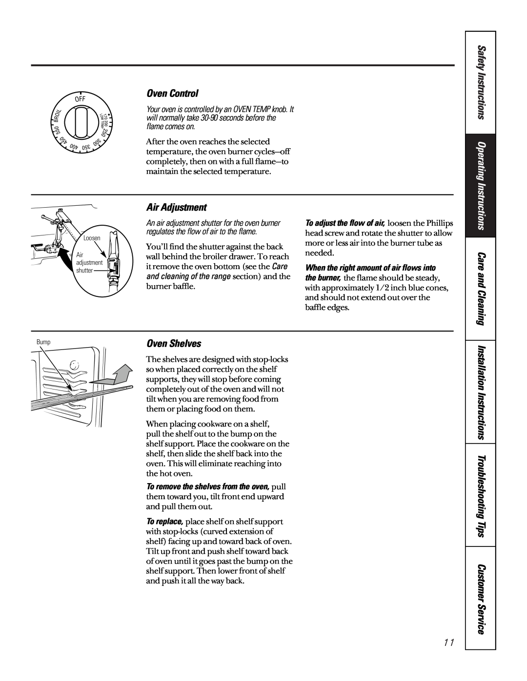GE 164D3333P185-1 owner manual Oven Control, Oven Shelves, Installation Instructions Troubleshooting Tips Customer Service 