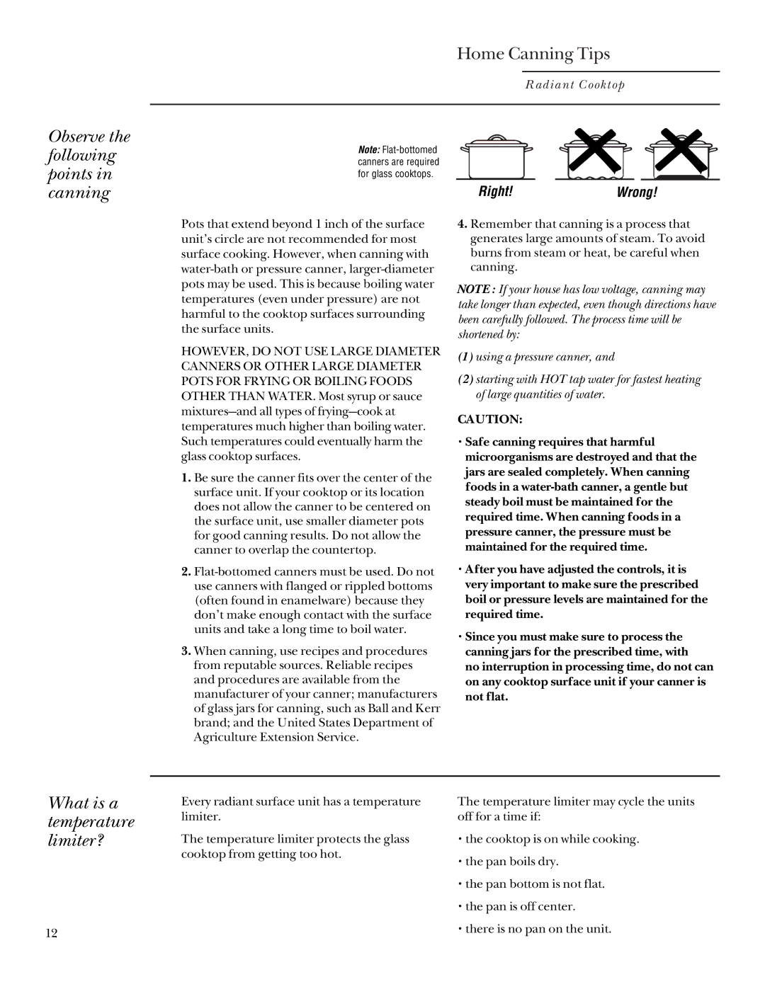 GE 164D3333P235 owner manual Observe the following points in canning, What is a temperature limiter? 