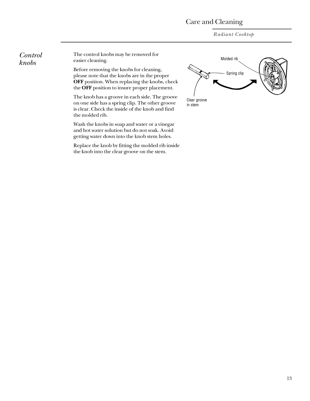 GE 164D3333P235 owner manual Control knobs 