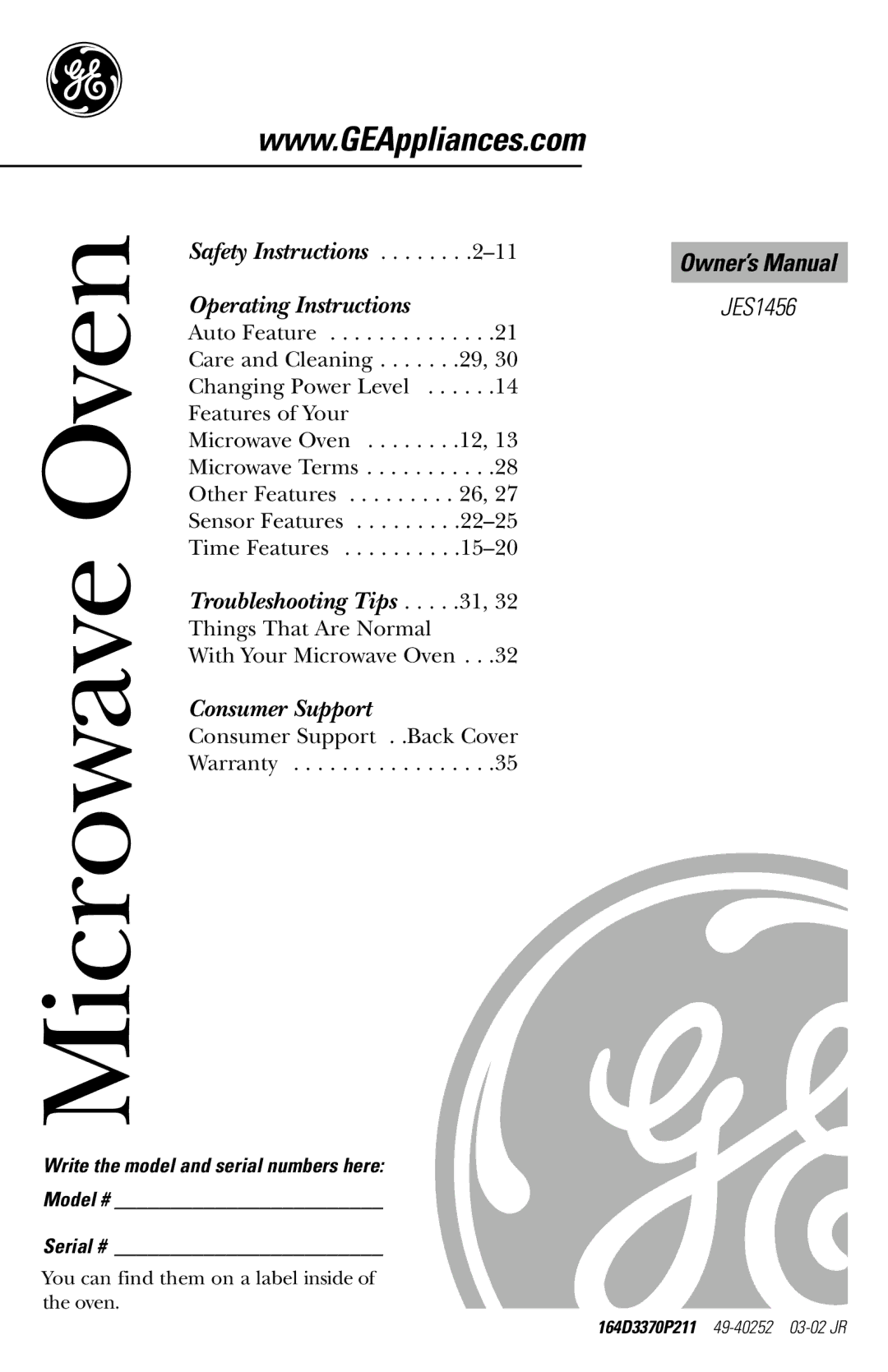 GE 164D3370P211 owner manual Oven, Write the model and serial numbers here 