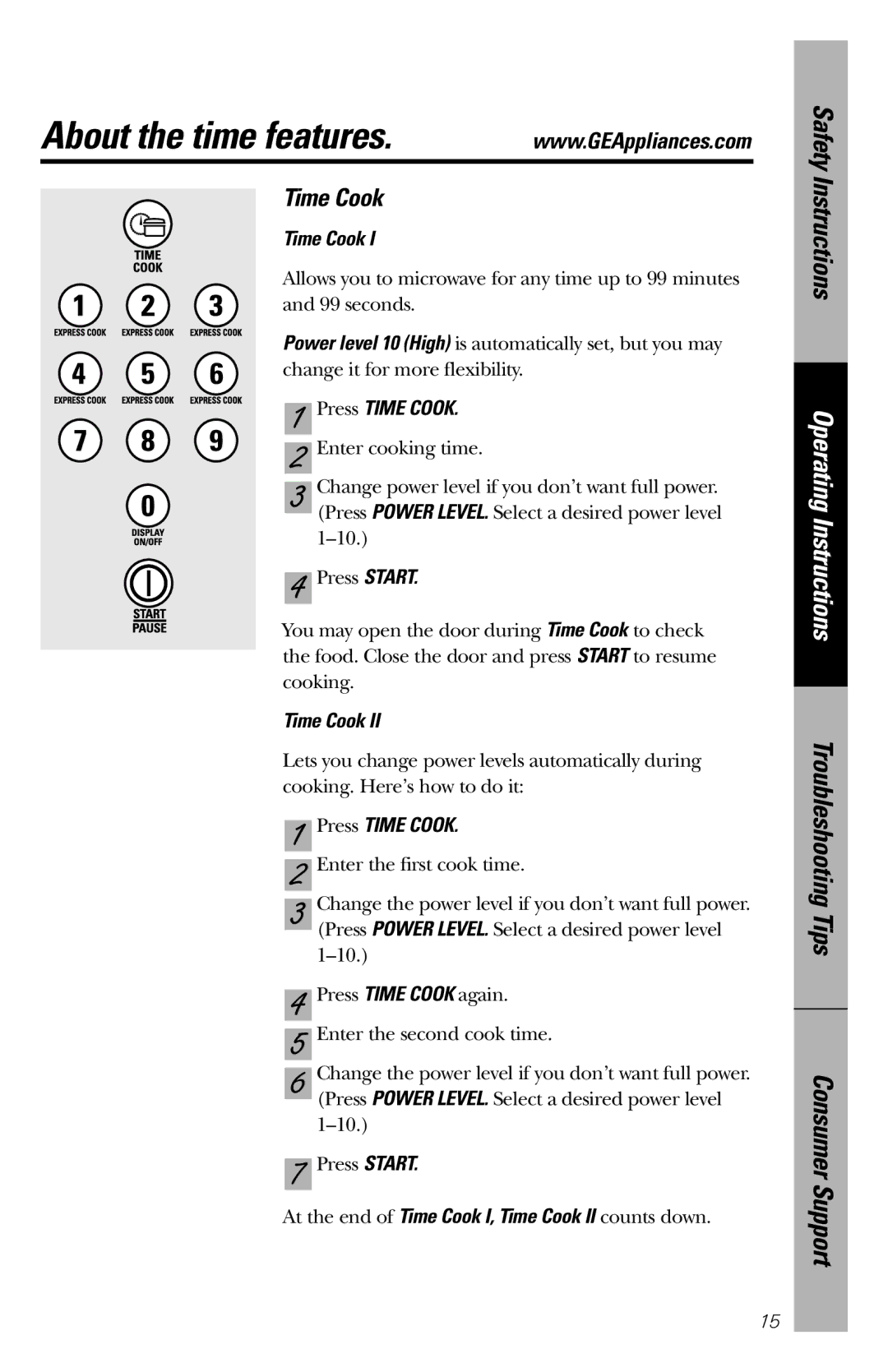 GE 164D3370P211 owner manual About the time features, Press Time Cook 