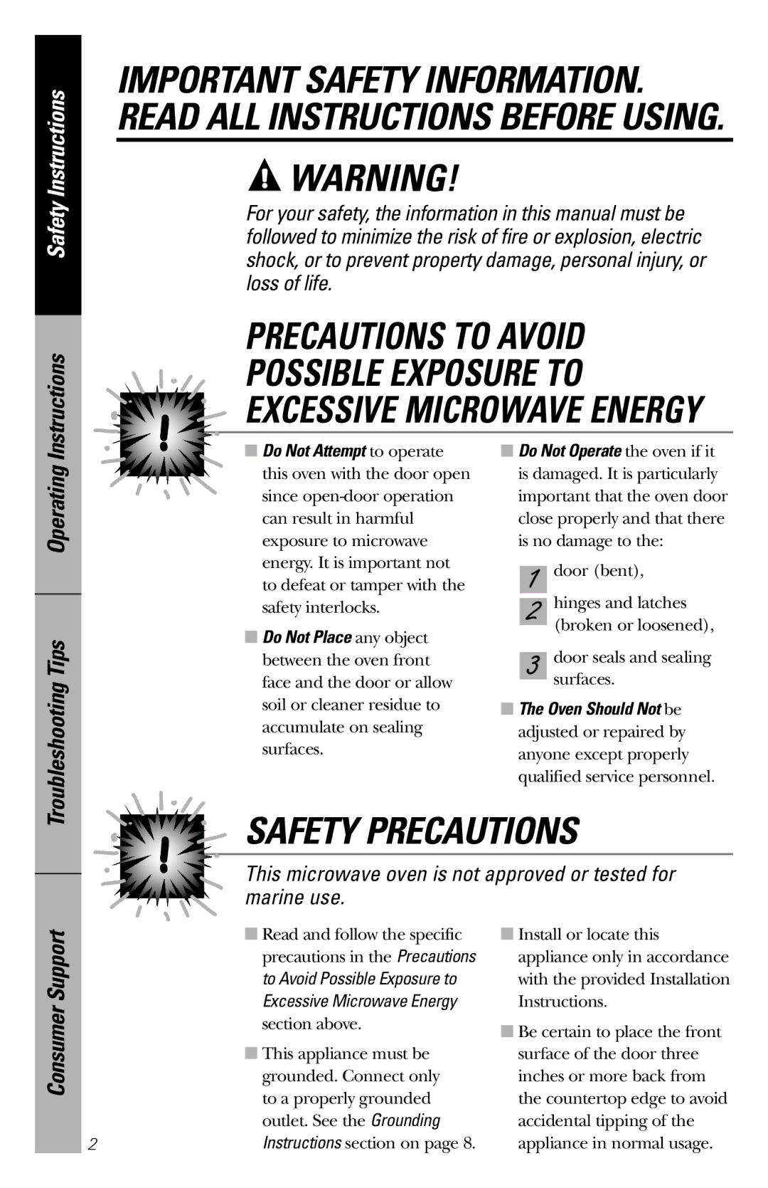 GE 164D3370P211 owner manual Precautions to Avoid 