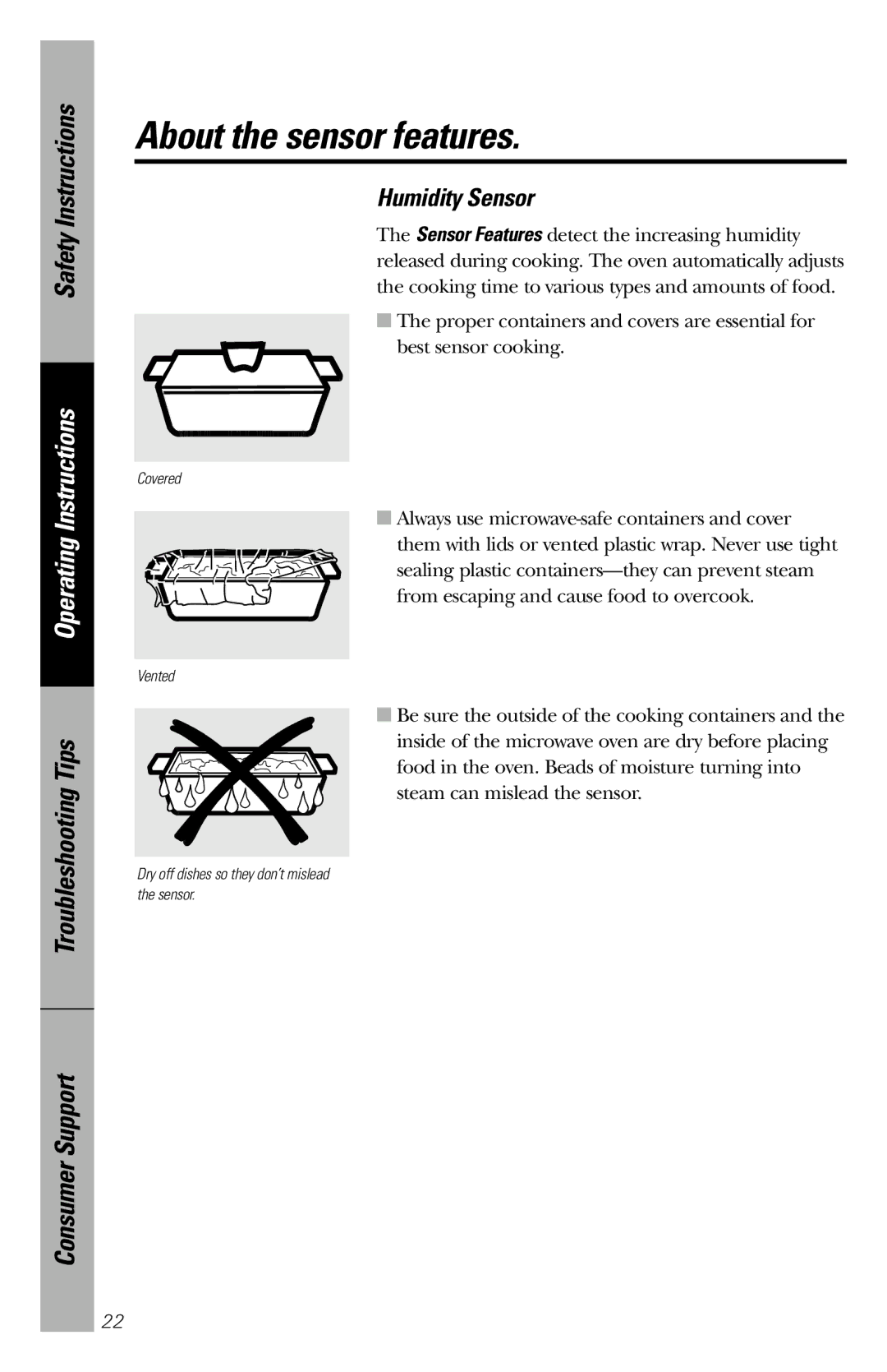 GE 164D3370P211 owner manual About the sensor features, Humidity Sensor 