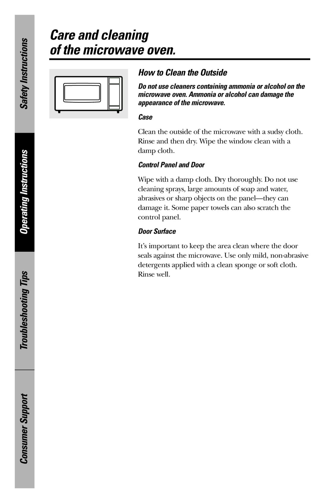 GE 164D3370P211 Care and cleaning Microwave oven, How to Clean the Outside, Case, Control Panel and Door, Door Surface 