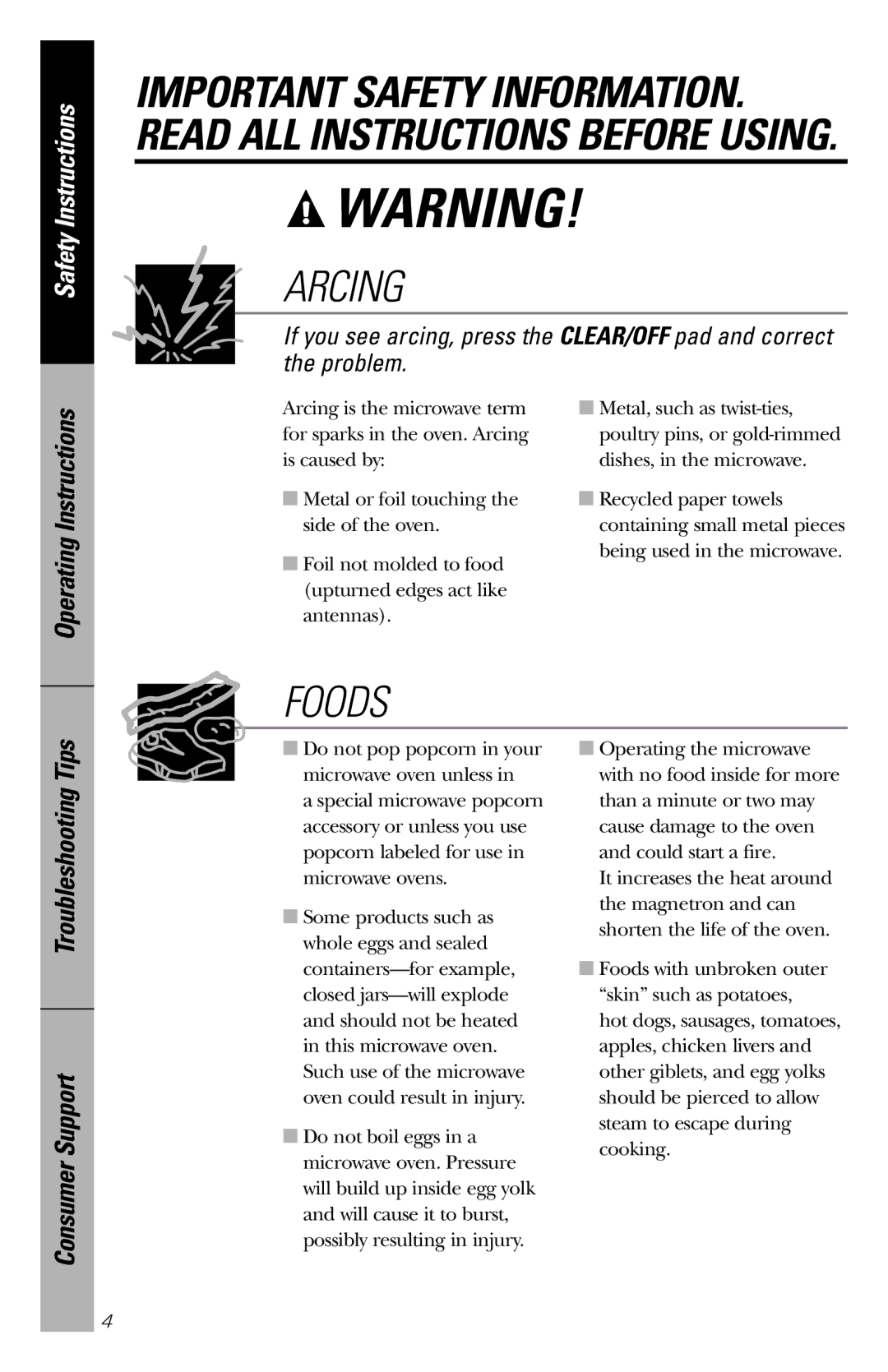 GE 164D3370P211 owner manual Arcing, Operating Instructions 