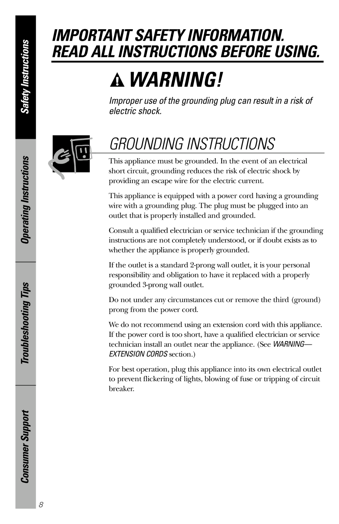 GE 164D3370P211 owner manual Grounding Instructions 