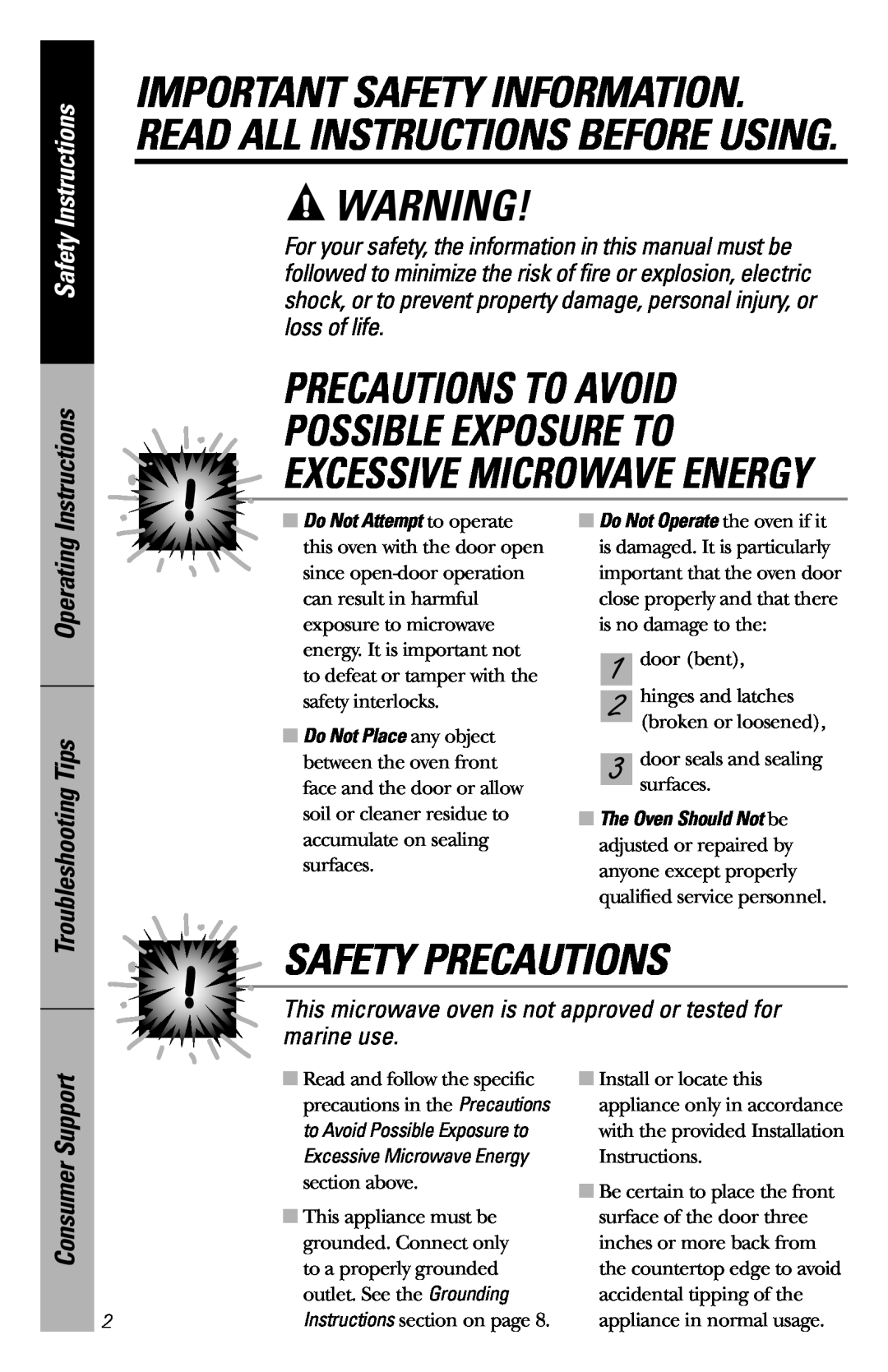 GE 164D3370P211 Precautions To Avoid, Safety Precautions, Important Safety Information. Read All Instructions Before Using 