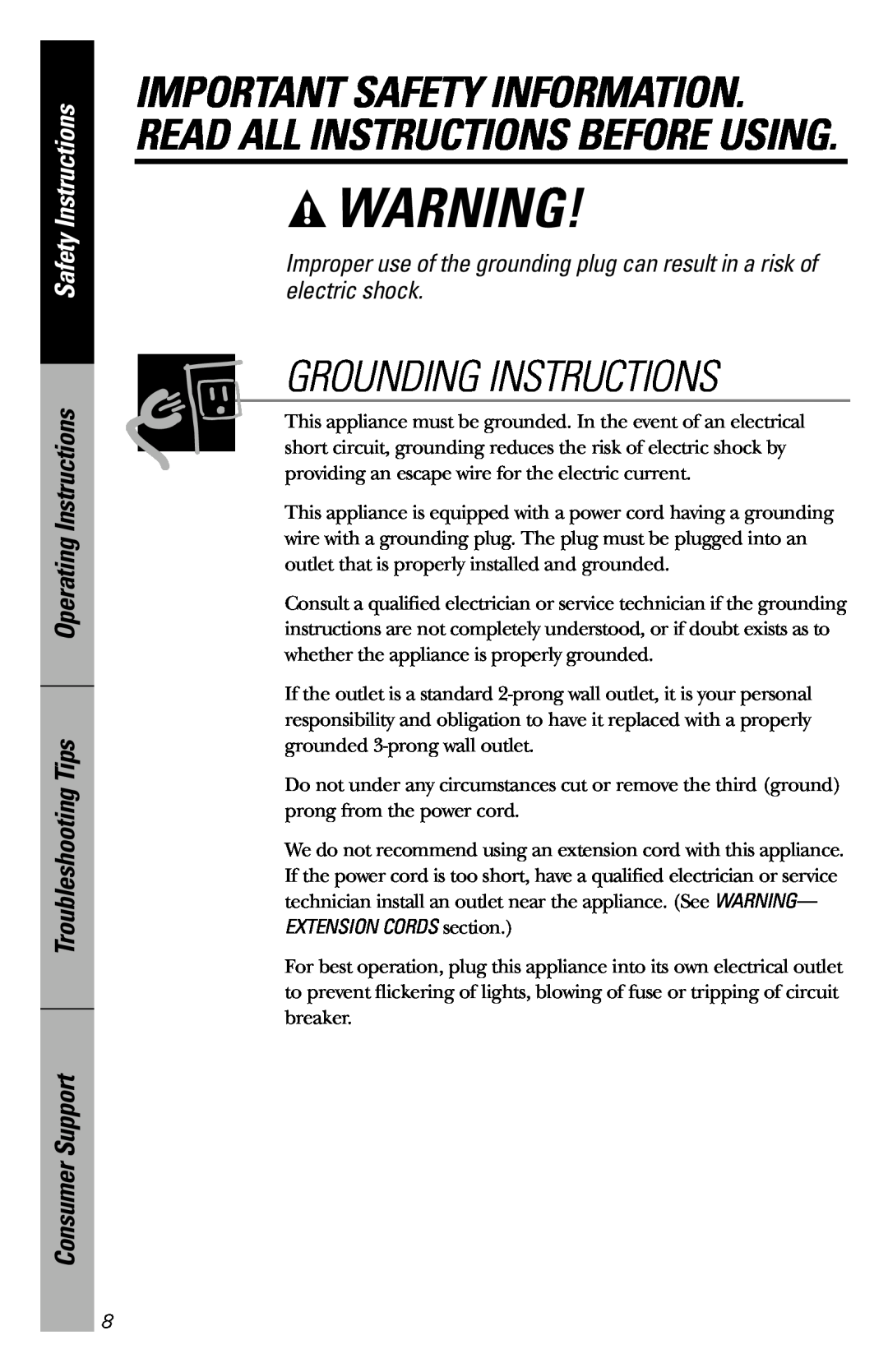GE 164D3370P211 owner manual Grounding Instructions, Important Safety Information. Read All Instructions Before Using 