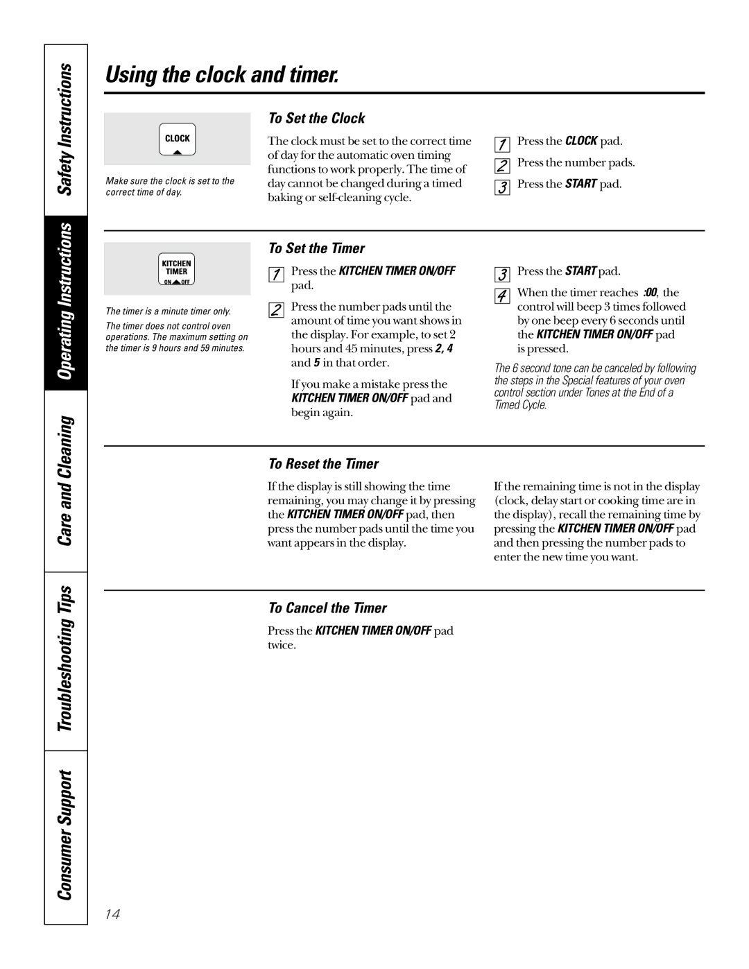 GE 164D4290P024, 49-80065 owner manual Using the clock and timer, Consumer Support Troubleshooting Tips Care 