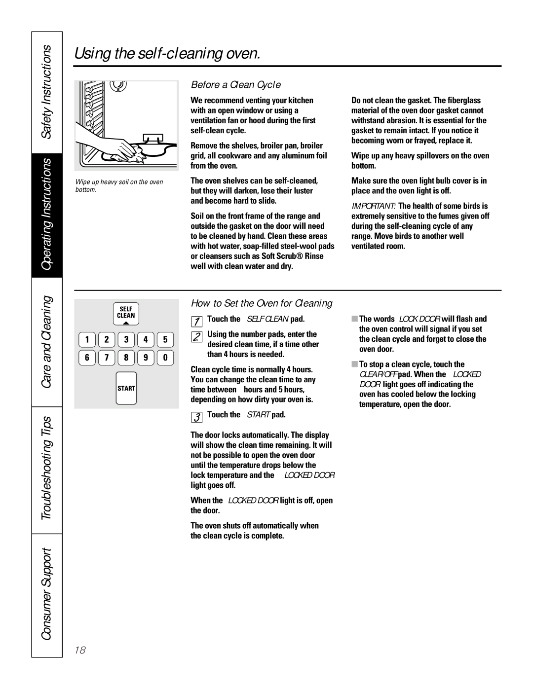 GE 164D4290P024, 49-80065 owner manual Using the self-cleaning oven, Operating Instructions Safety, Before a Clean Cycle 