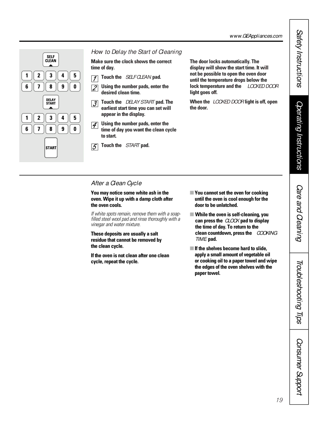 GE 49-80065, 164D4290P024 owner manual How to Delay the Start of Cleaning, After a Clean Cycle 