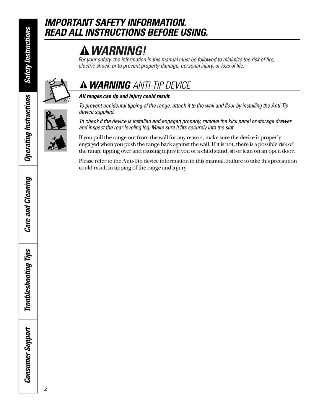 GE 164D4290P024, 49-80065 owner manual All ranges can tip and injury could result 