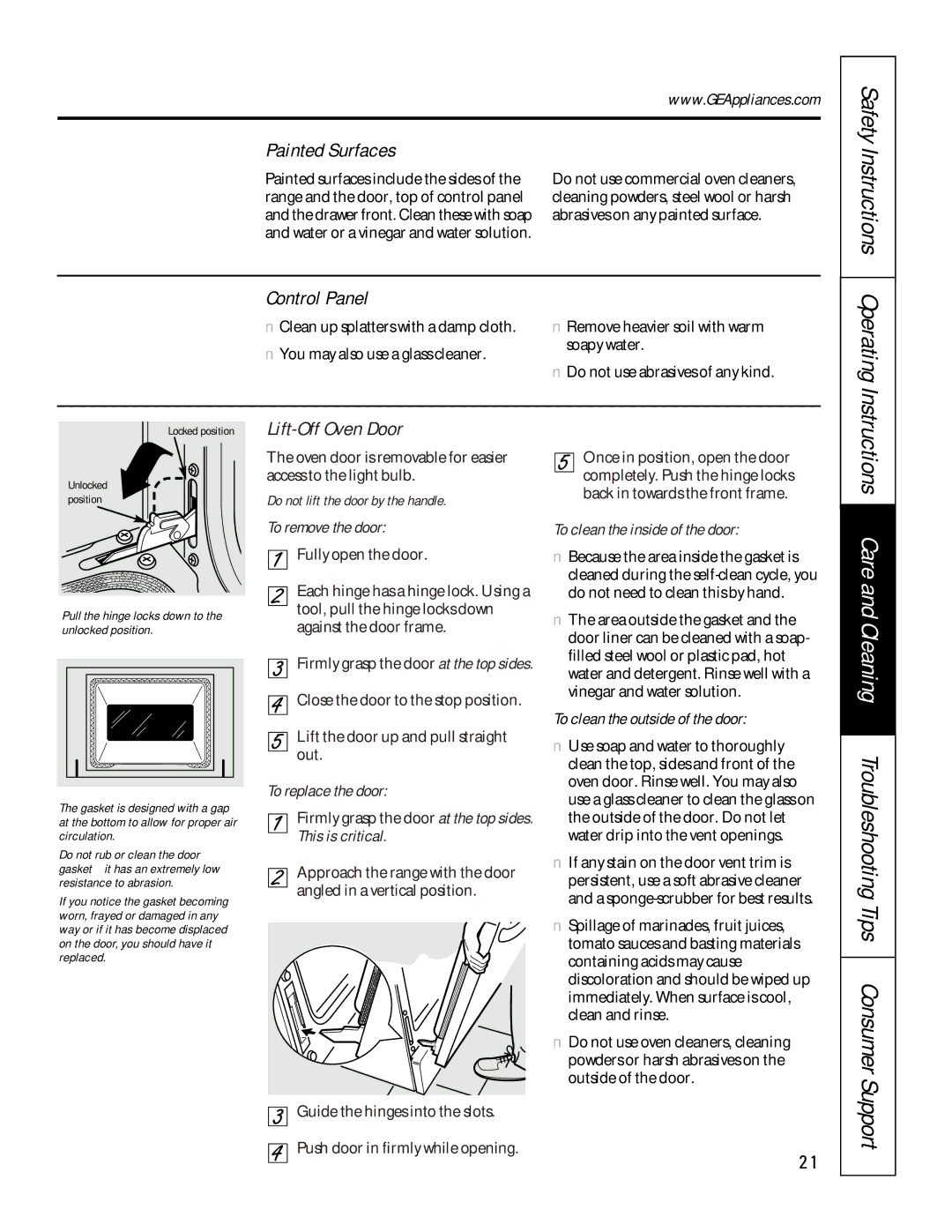 GE 49-80065, 164D4290P024 owner manual Safety Instructions Operating, Painted Surfaces, Control Panel, Lift-Off Oven Door 