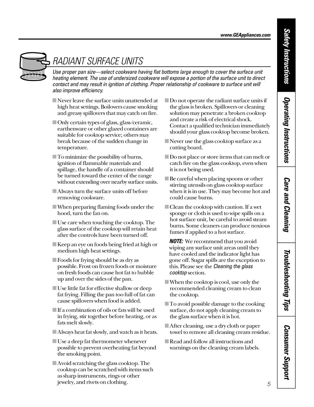 GE 49-80065, 164D4290P024 owner manual Radiant Surface Units 