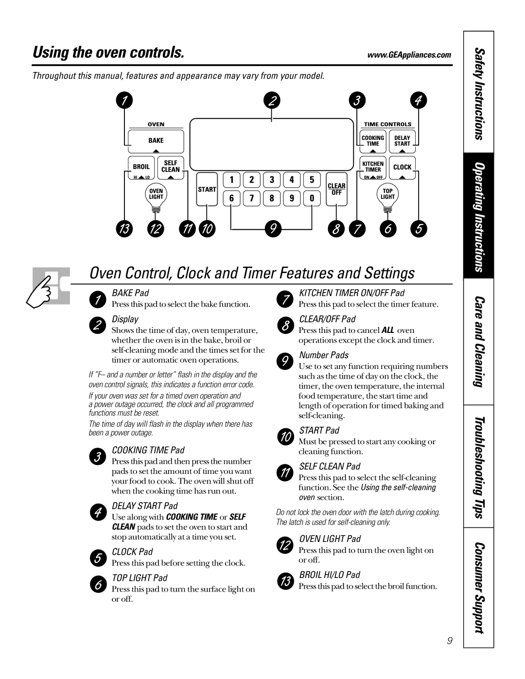 GE 49-80065, 164D4290P024 owner manual Using the oven controls, Oven Control, Clock and Timer Features and Settings 