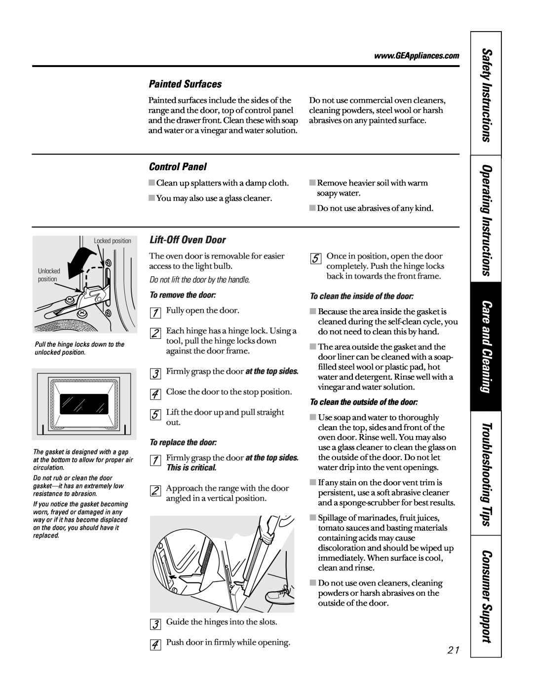 GE 49-80065 Safety Instructions Operating, Instructions Care and Cleaning Troubleshooting Tips Consumer Support 