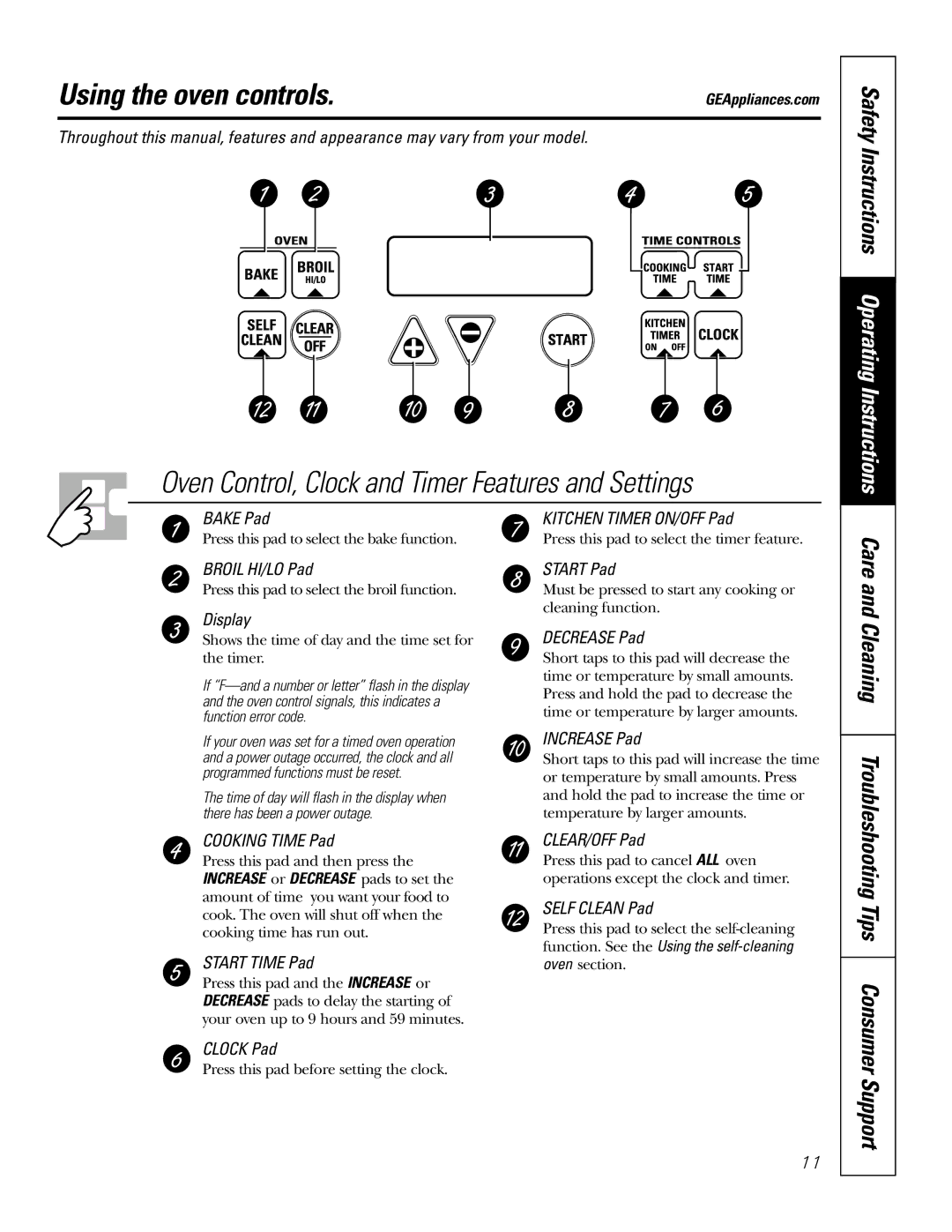 GE 164D4290P076 owner manual Using the oven controls, Safety Instructions Operating Instructions Care 