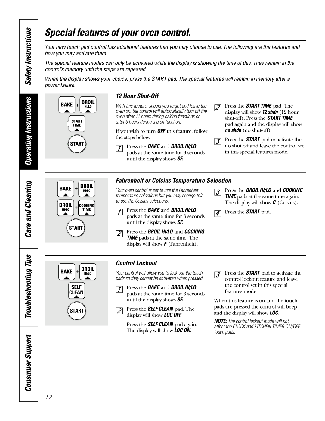 GE 164D4290P076 owner manual Special features of your oven control, Safety Instructions, Hour Shut-Off, Control Lockout 