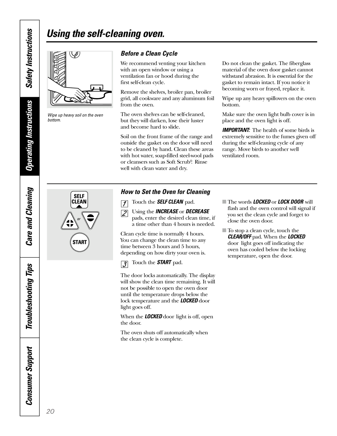 GE 164D4290P076 owner manual Using the self-cleaning oven, Operating Instructions Safety, Before a Clean Cycle 