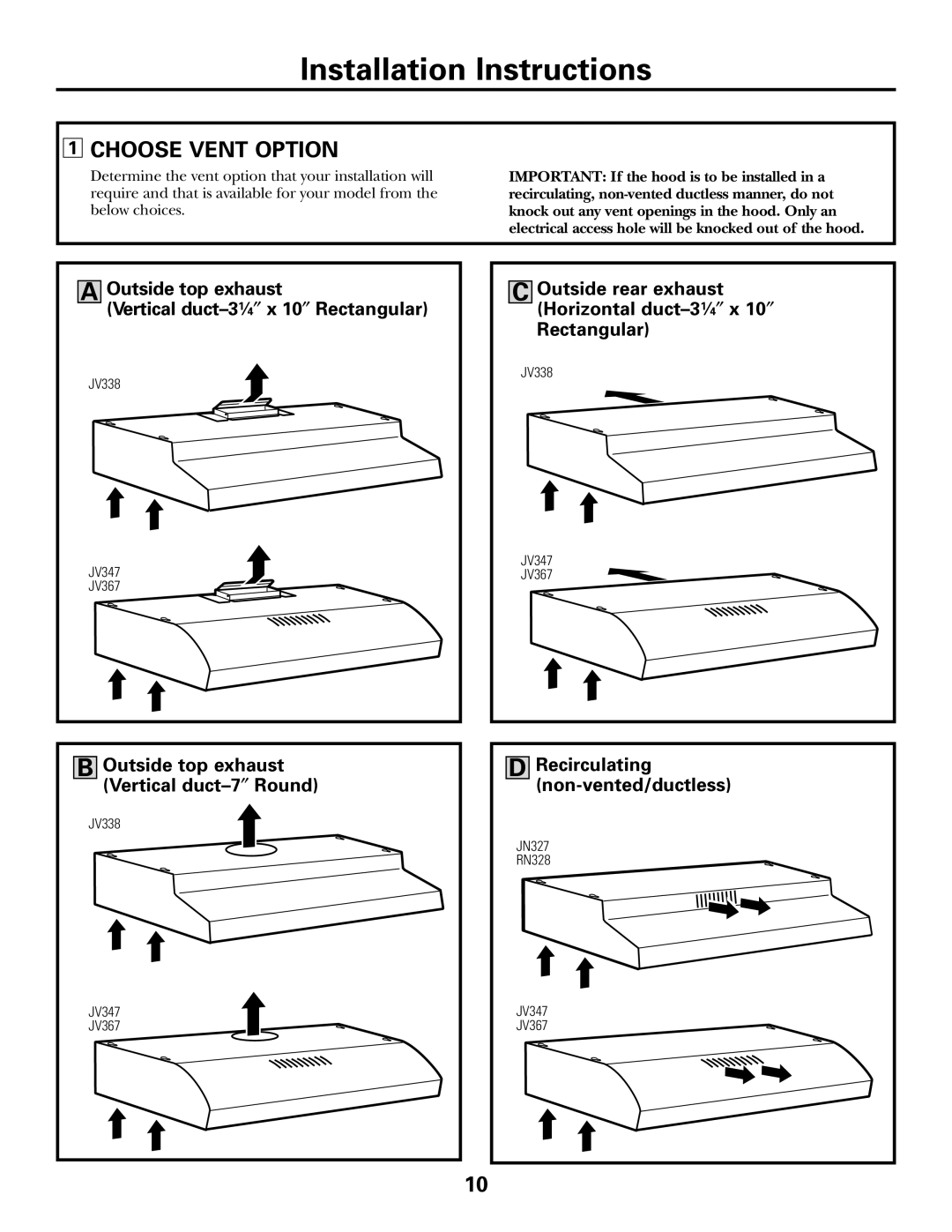 GE 164D4290P393 installation instructions Choose Vent Option 