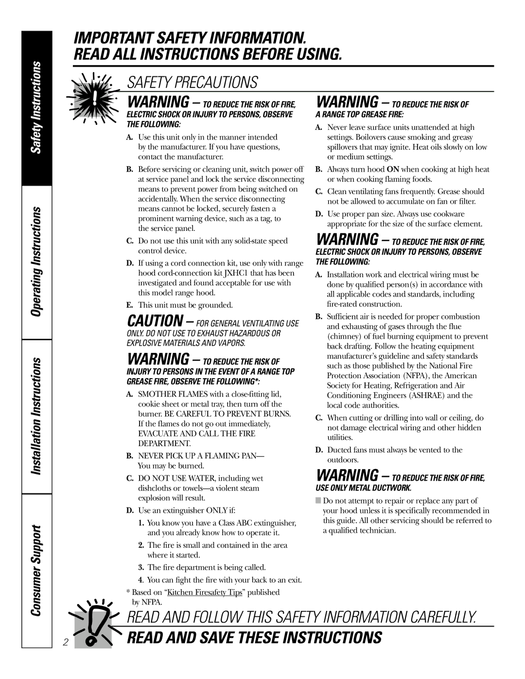 GE 164D4290P393 installation instructions Safety Precautions 