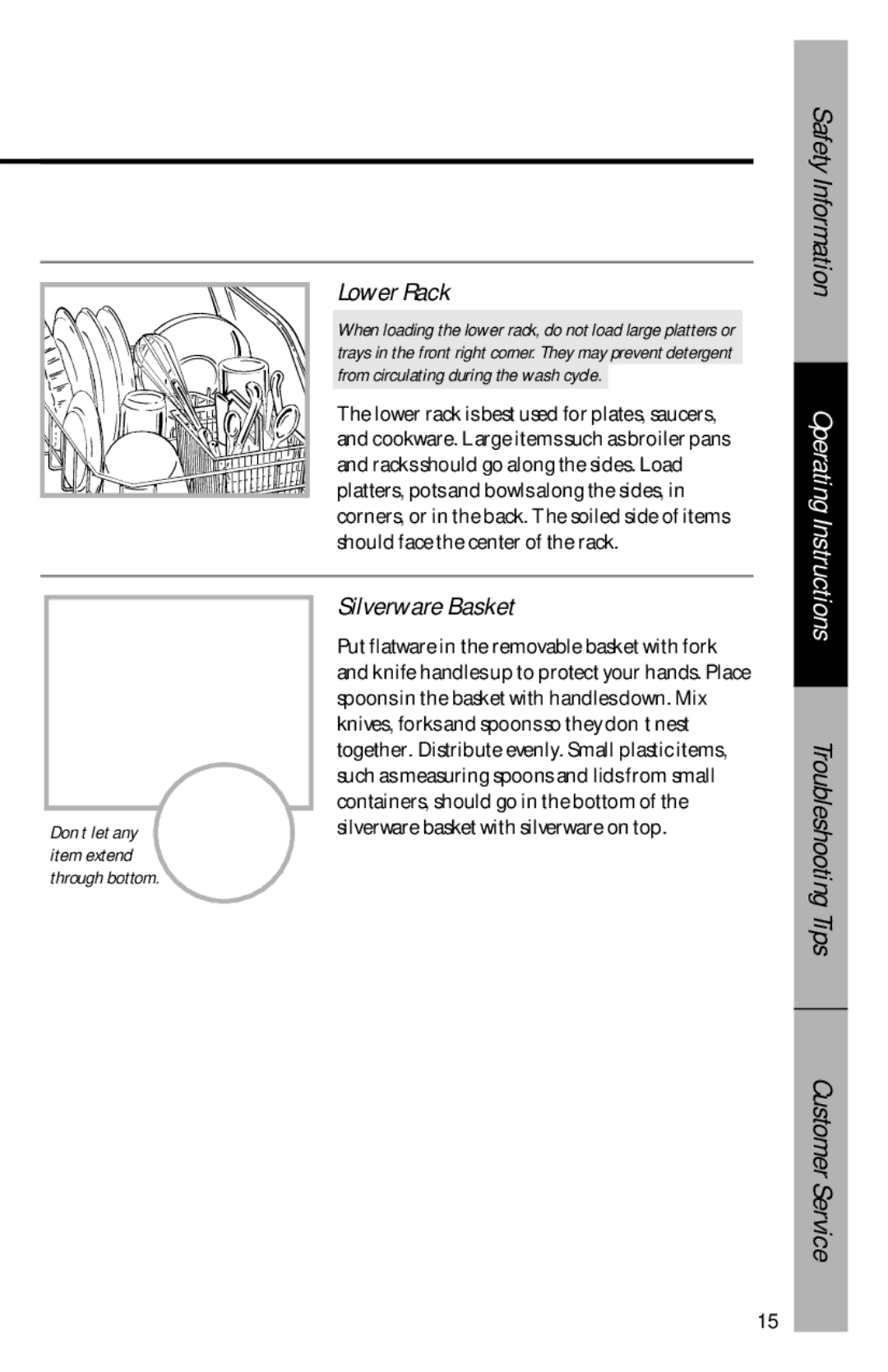 GE 165D4700P203 owner manual Lower Rack, Silverware Basket 