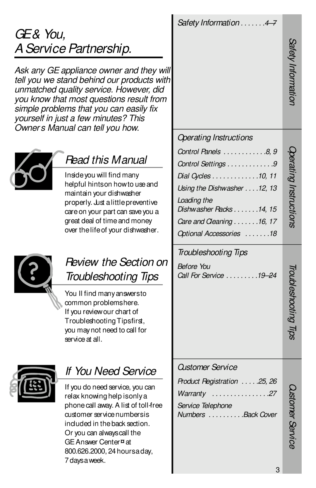 GE 165D4700P203 owner manual GE & You Service Partnership, Safety Information 