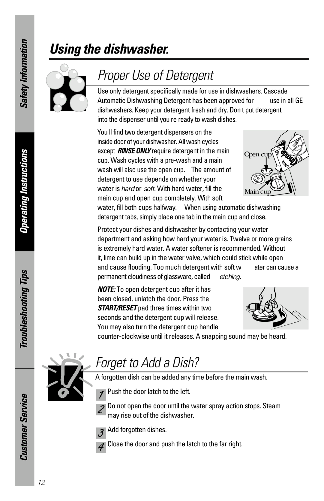 GE 165D4700P227 owner manual Proper Use of Detergent 