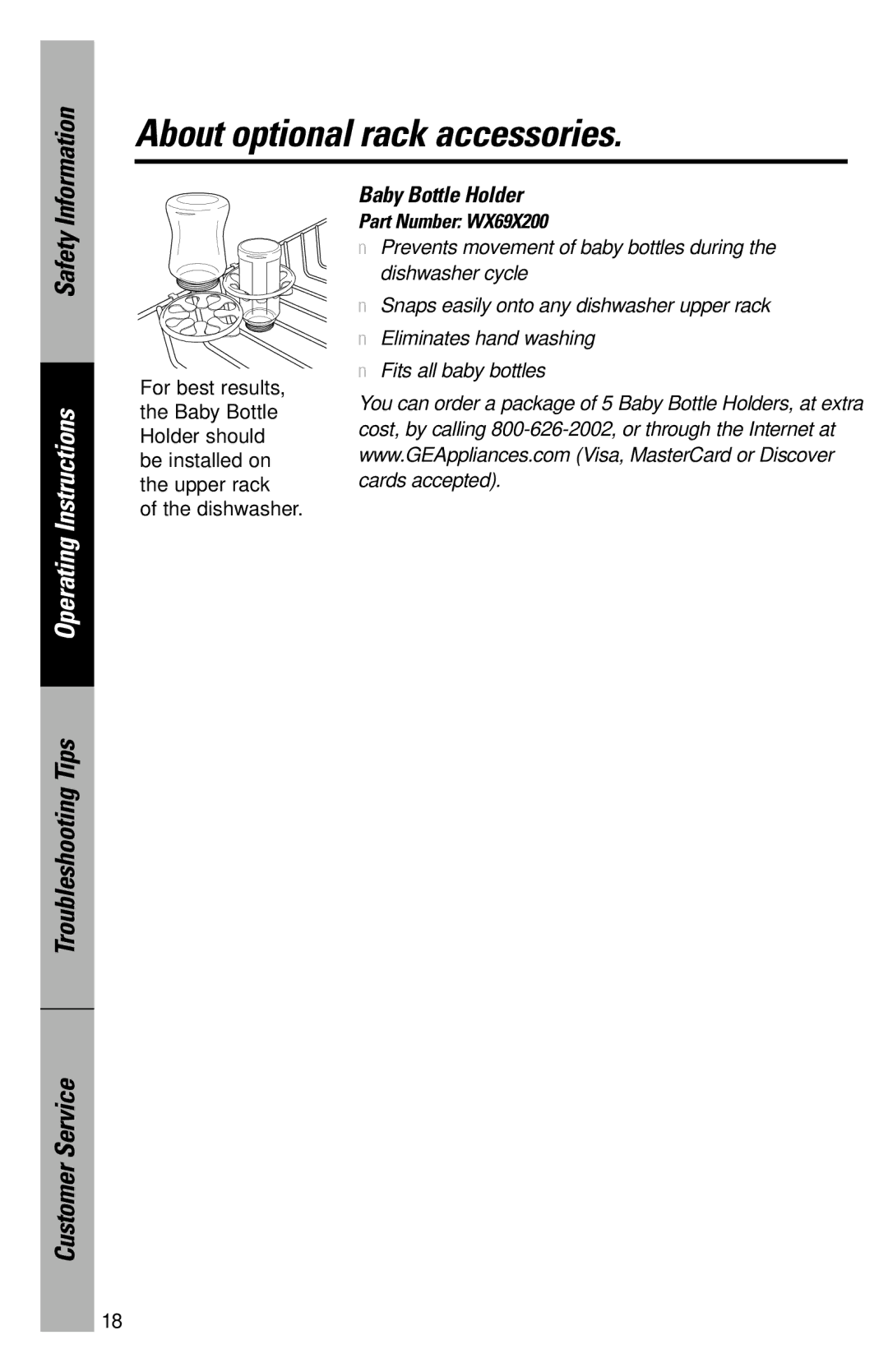 GE 165D4700P227 owner manual About optional rack accessories, Part Number WX69X200 