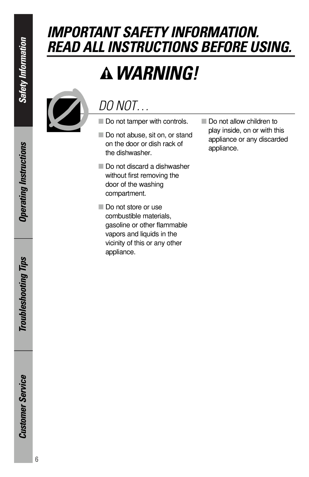 GE 165D4700P227 owner manual Do NOT… 