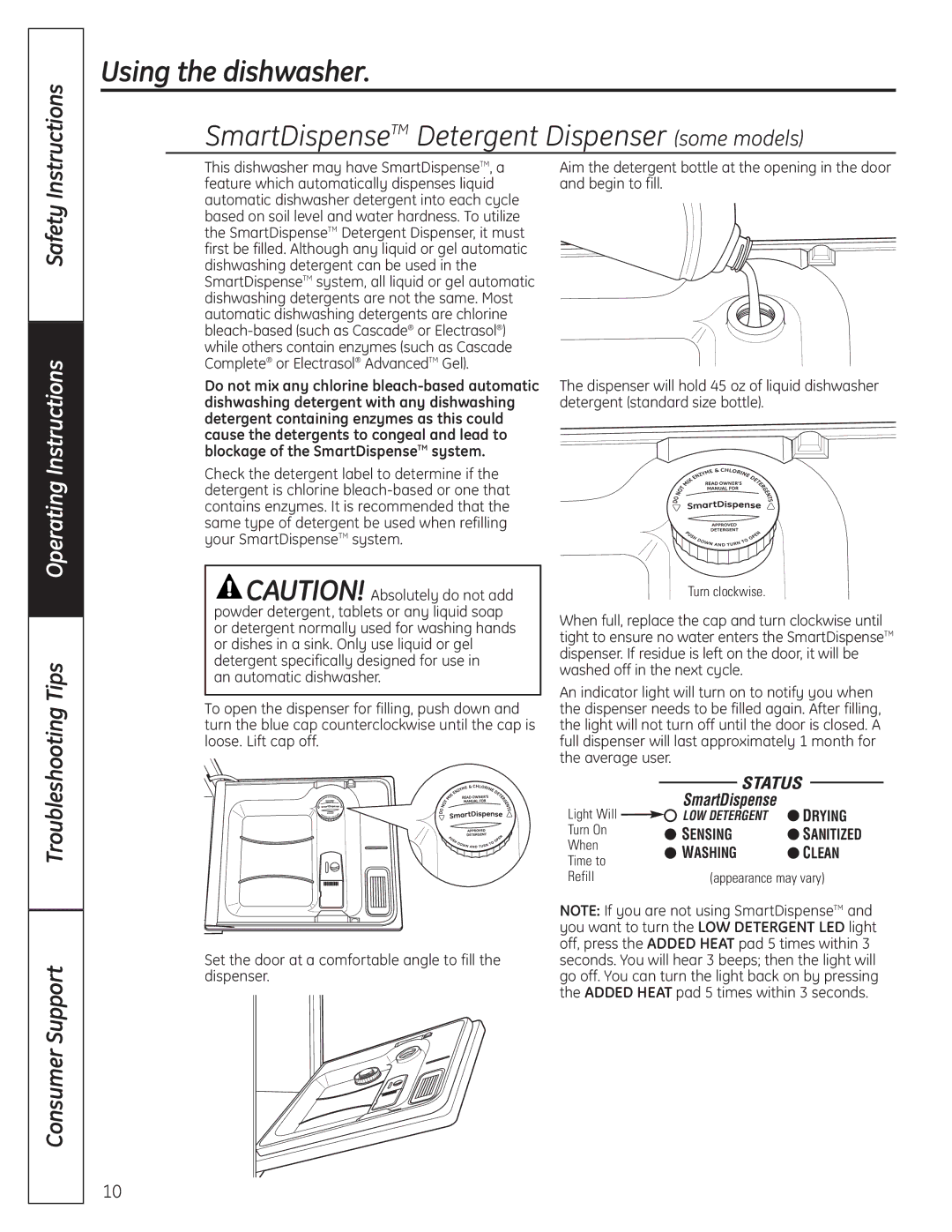 GE 165D4700P381 owner manual SmartDispenseTM Detergent Dispenser some models 
