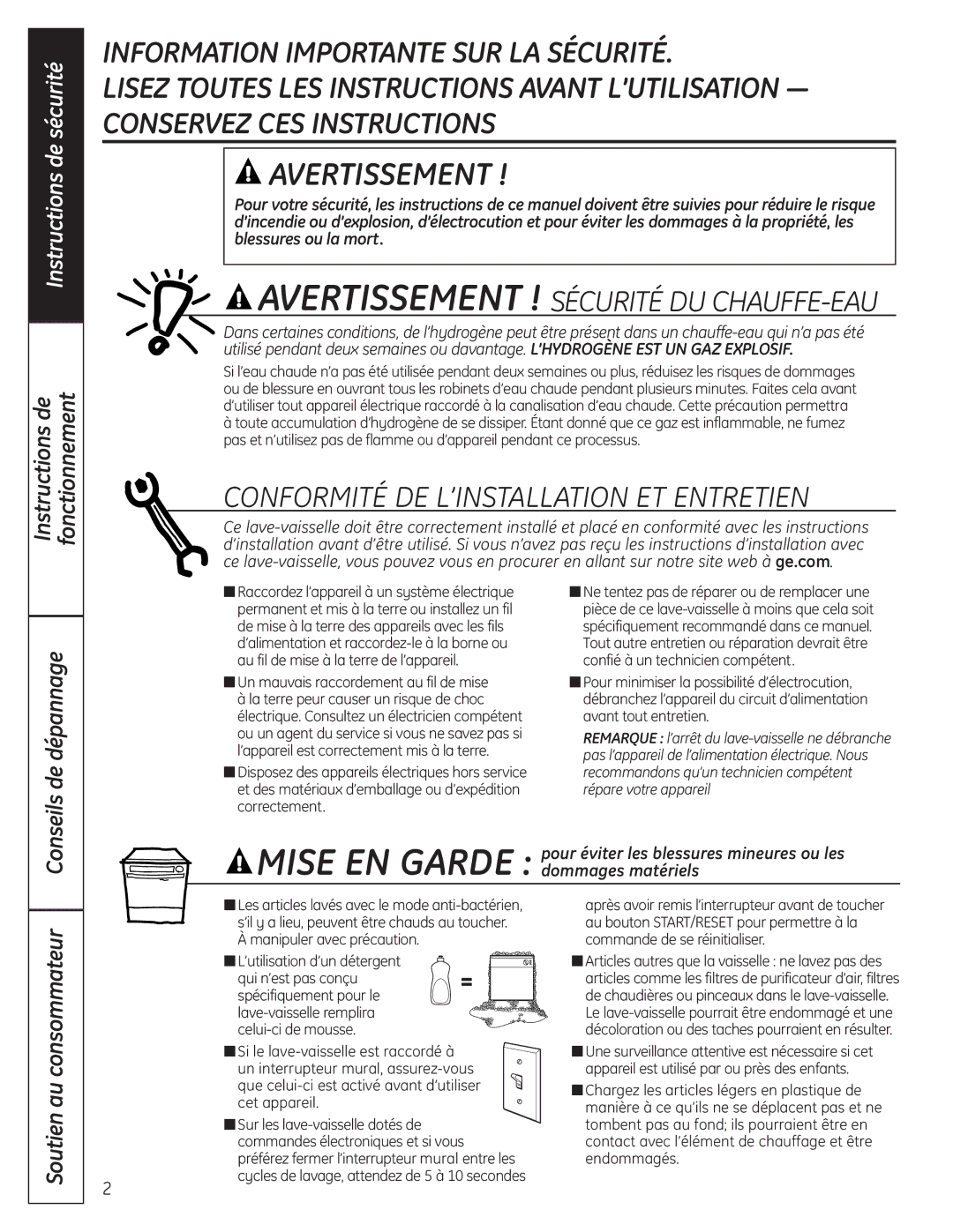 GE 165D4700P381 owner manual Instructions de Fonctionnement, Conseils de dépannage 