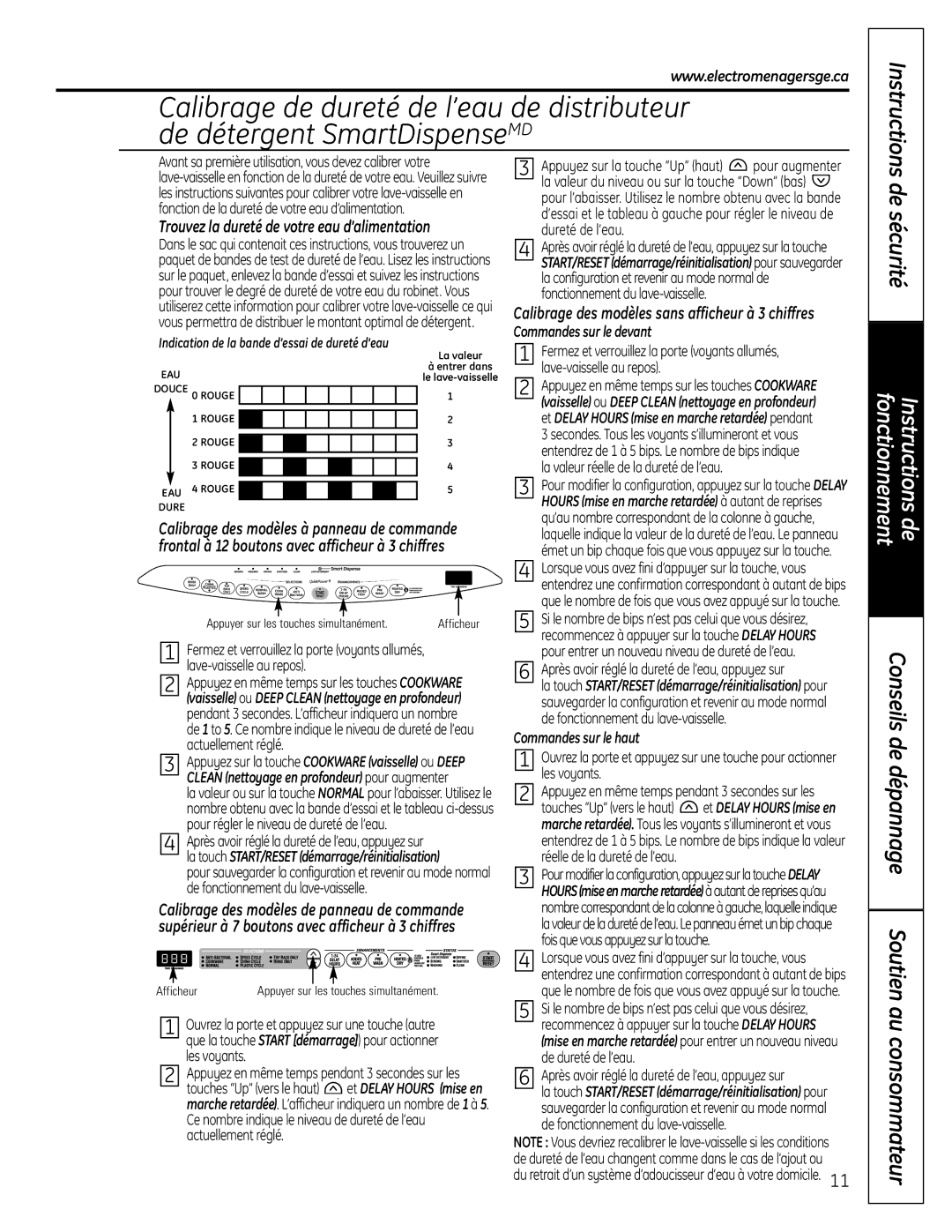 GE 165D4700P381 owner manual Instructions, Trouvez la dureté de votre eau d’alimentation, Commandes sur le haut 